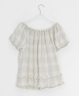 Ame Check Off-Shoulder Frill Short Sleeve Blouse