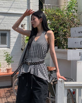 Witty Stripe Flare Halter Sleeveless