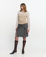 Ribbon Tied Slit Skirt _ GREY