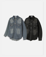 (UNISEX) スクラッチ デニム シャツ ジャケット