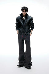 Embroidered Deconstructed Cropped Leather Jacket