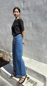 3RD REORDER TWO-TONE CONTRAST DENIM PANTS code 25006