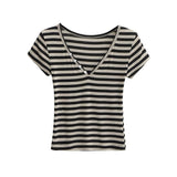 Striped Button V-Neck Tee 232016480