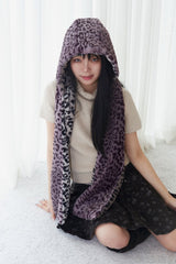[limited] レオパードリバーシブルフードマフラー (purple)