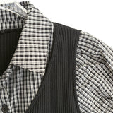Layered Check Shirt Knit Top 231330484