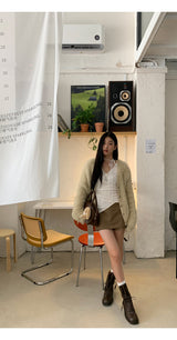 Pearl V-neck loose fit fur cardigan