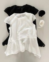 Torchwa Cap Sleeve Hem Frill Chiffon Short Sleeve Blouse 2 Colors