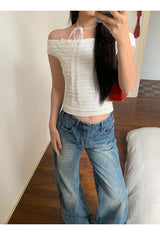 Star frill lace off-shoulder tee