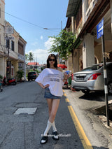 Barcode unbuttoned shoulder loose fit tee