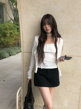 [Muffler set] Renu Cardigan Shirring Button Sleeveless Set