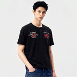 Slub Henley-Neck Cropped T-Shirt Union Jack Black