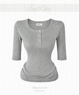 [MADE] Cotton Eyelet Button Top - 3/4 (6color)