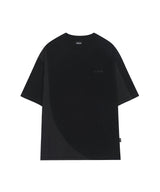 メッシュカットカバーステッチオーバーフィットTシャツ -ブラック