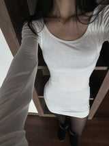 Mad See-through Inner U-Neck Long Sleeve Tee (2 colors)