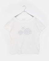 テルマシルバースタッドルーズフィットオフショルダー半袖Tシャツ
