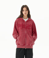 WASHED CUT OFF APPLIQUE HOOD ZIP UP