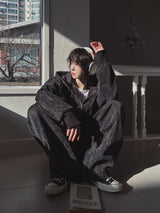 Dets two way velvet hoodie zip-up