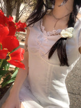 More Ribbon Eyelet Lace White Mini Dress 