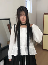 Ash Lace Waist Ribbon Strap Blouse