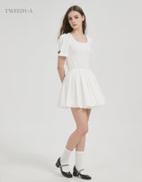 Lacey cotton shirring wrap mini skirt white
