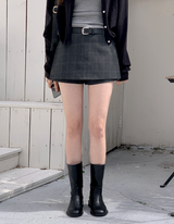クラシックチェックミニスカートパンツ+ベルトセット (2color)