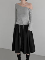 Er Rivet Pintuck Midi Skirt