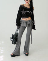 Star patch off-shoulder cropped sweatshirt