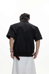 Textured Embroidered Short Sleeves Cropped Shirt