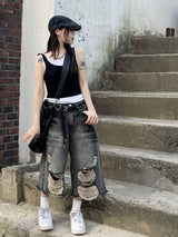 Spark Destroyed Denim Bermuda Pants