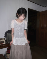 (3color) Tiny Floral Tiered Long Skirt