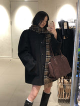 プレミアムウールチェッカーマフラーキルテッドコート