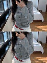Milky Unbalance Off-Shoulder Boatneck Shirring Long Sleeve T 