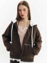 Fluffy Zip-Up Hoodie (Brown)
