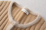 Fur Detail Bold Ribbed Long Sleeve Cardigan