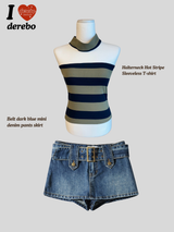 Belt dark blue mini denim pants skirt