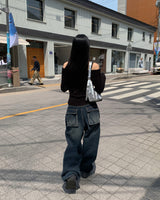 Back pocket mega denim pants
