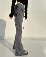 CRINKLE BOW PLEATED TWO-LAYER コットンブーツカットトレーニングスカートパンツレギンス - 2 COLOR