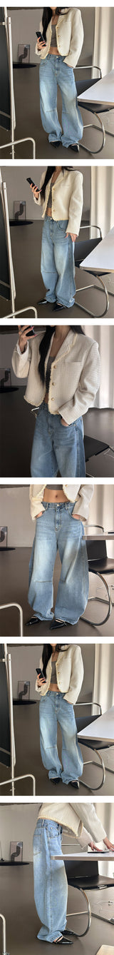 [Unisex] Curve dart wide denim pants