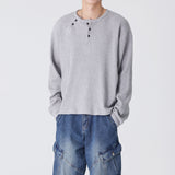 DIAGONAL WAFFLE HENLEY NECK