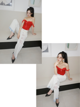 off-shoulder frill corset pad tube top