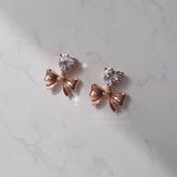 [CHUU Piercing] Heart Crystal and Ribbon Piercing - Rosegold