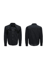 Striped Sequin Embroidered Linen Shirt