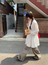 Rohigh Pintuck Shirring Layered Blouse One Piece