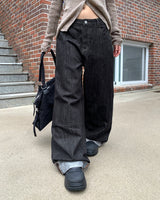 Mije Non-Fade Roll-Up Pocket Wide Denim Long Pants