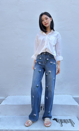 DAISY EMBROIDERED BLUE DENIM PANTS code 25000