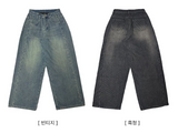 Teen Zanstripe washing denim wide pants [Long & Short]