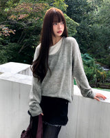 Mishu Color-Block Layered Loose-Fit Long Sleeve Knit