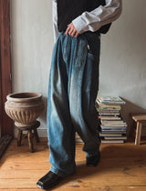 Side pin tuck balloon wide denim