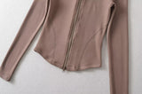 velvet line half-turtleneck zip-up slim top