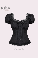 Black lace square short-sleeve blouse